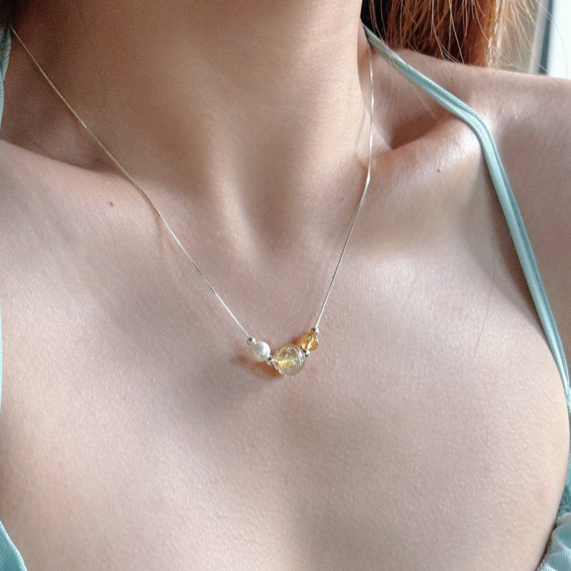 Citrine & Gold Rutilated Quartz Necklace – Attract Wealth & Career, Full Positive Energy