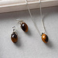 Earth‑Tone Tiger Eye Necklace&Earrings Jewelry Set - Dispels Negative Energy