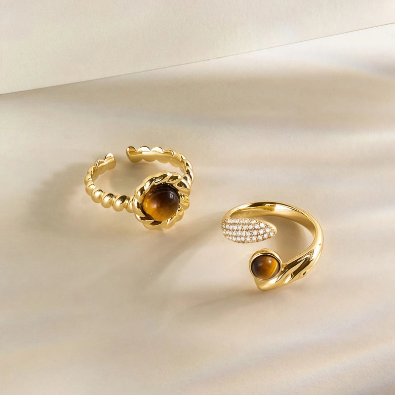 Bague en pierre naturelle œil de tigre torsadée vintage pour femme - Éloigne la négativité