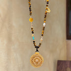 Natural Tiger Eye Stone Necklace, Compass Pendant Sweater Necklace, Gift for Mom