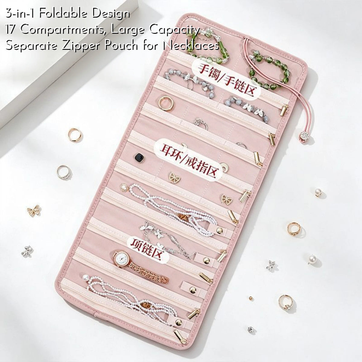 Portable Velvet Roll Jewelry Organizer
