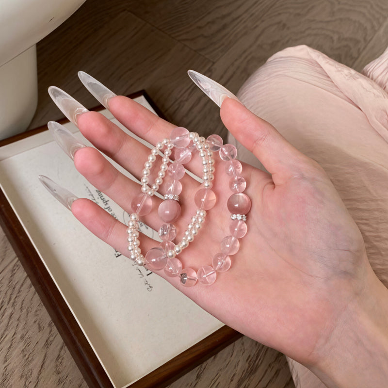 Natural Pink Crystal Pearl Beads Bracelet – Attract Good Relationships, Romance & Gentle Aura