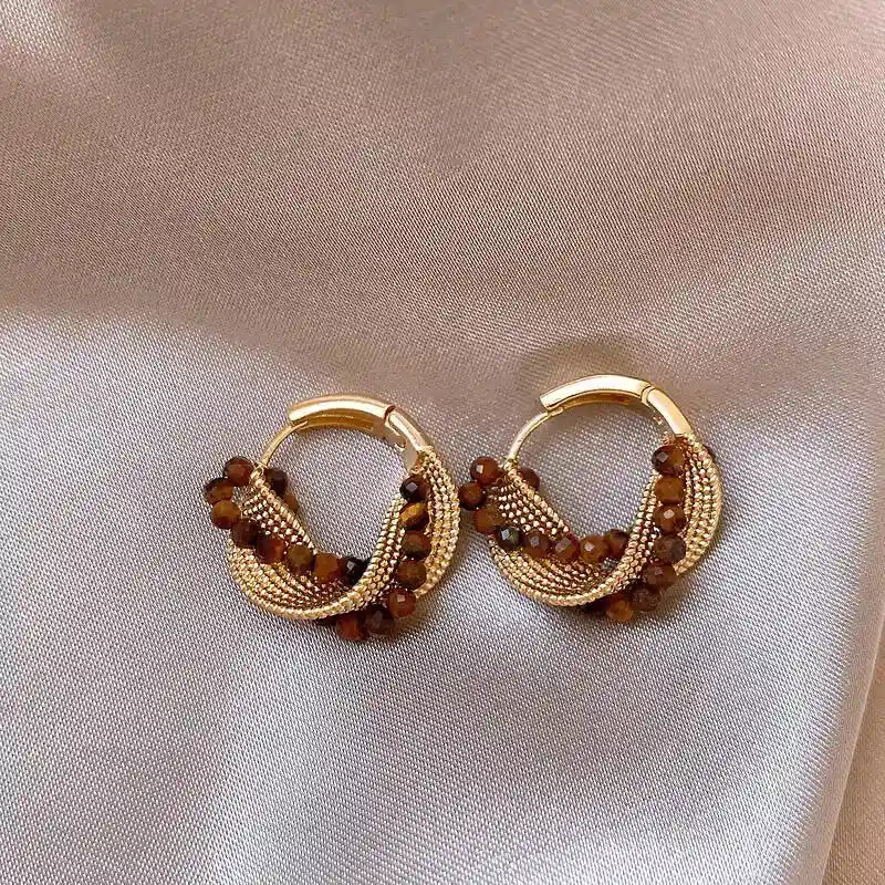 Boucles d'oreilles Veyra en Œil de tigre naturel — Modèle Corde Torsadée Meilleurs vœux pour une amie