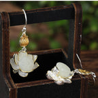 Boucles d'oreilles Lucky Lotus Pod en jade Hetian – Bijoux ethniques orientaux