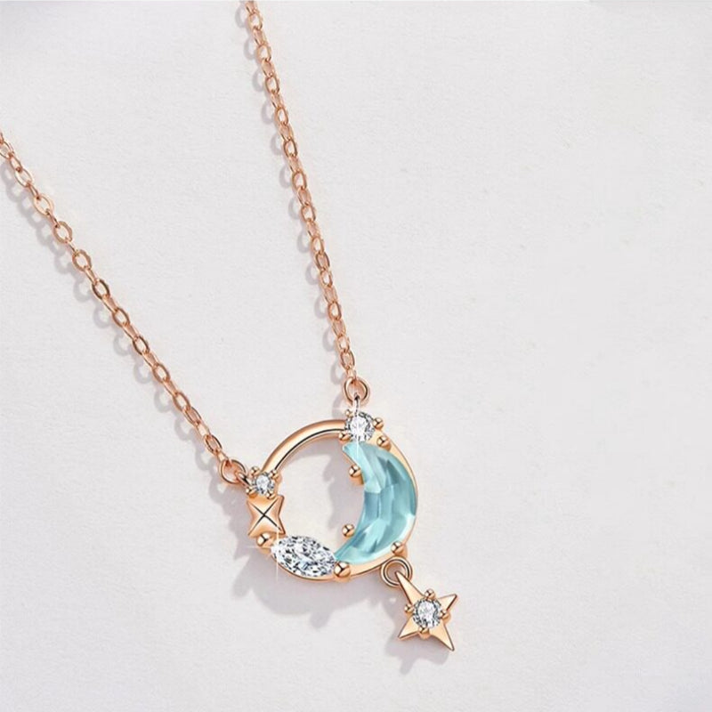 Mystic Blue Moon & Pure White Star Necklace - Gentle Wishes