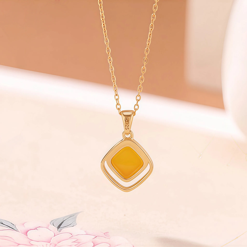 Luxury Gold Square Pendant Necklace - Stability & Protection