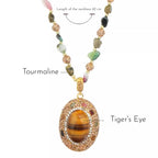 Collier Pull Œil de Tigre & Tourmaline Luxe Léger Tons Maillard Femme Robuste Long