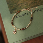 Tiger Eye & Shell Bead Bracelet for Women, Adjustable Extension Chain with Leaf Pendant