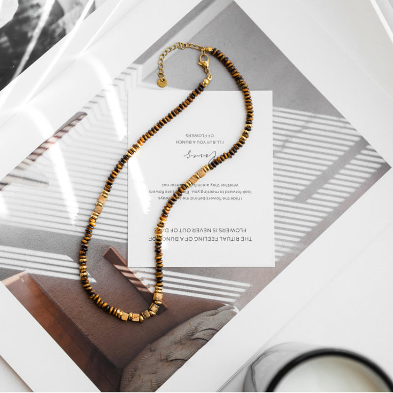 Natural Tiger Eye Stone Necklace — Fashionable Light Luxury Layered Choker Necklace