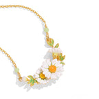 Enamel Daisy Flower Leaf Necklace - Embrace Constant Warmth