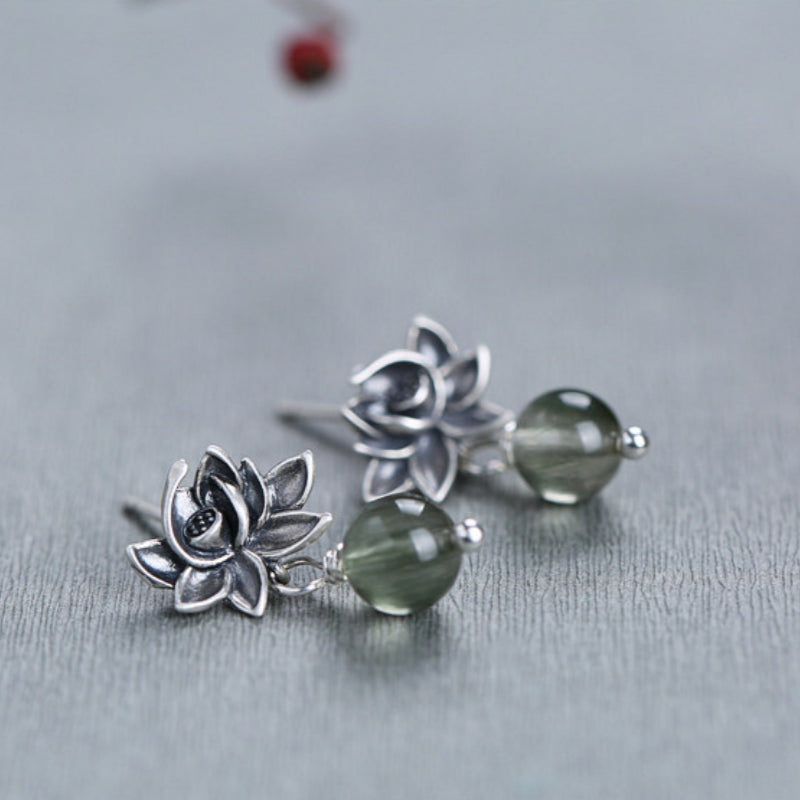 Boucles d'oreilles en quartz rutile vert Lucky Lotus – Un cadeau attentionné pour elle