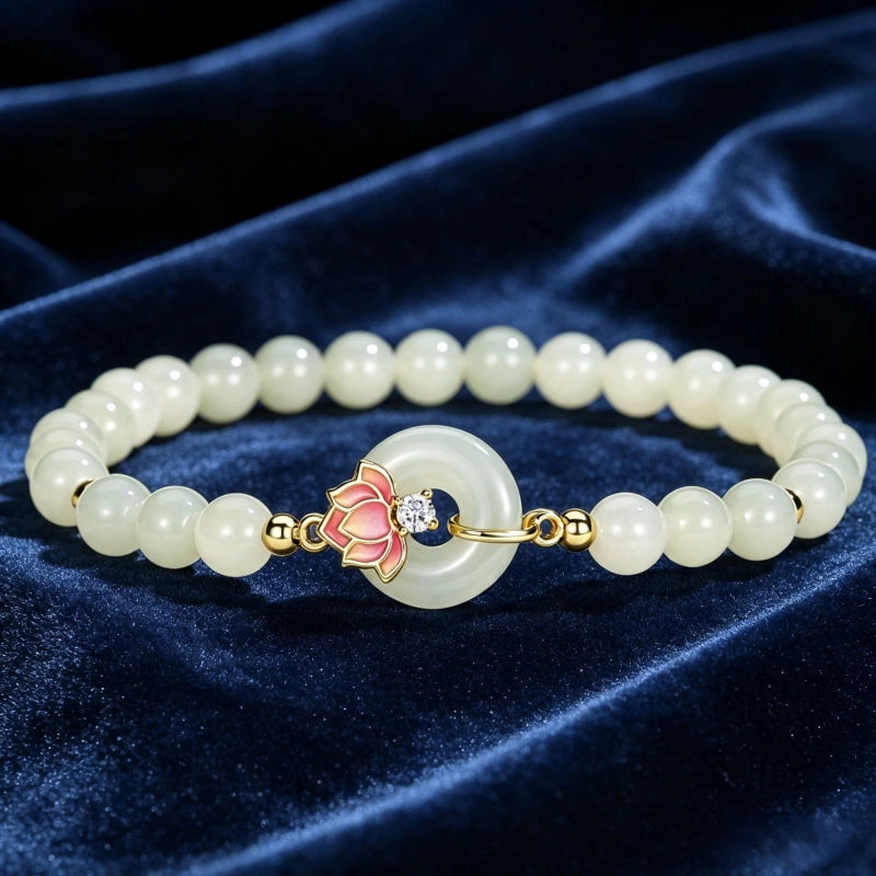 Natural Hetian Jade Lotus Bracelet - Pure Heart, Tender Love