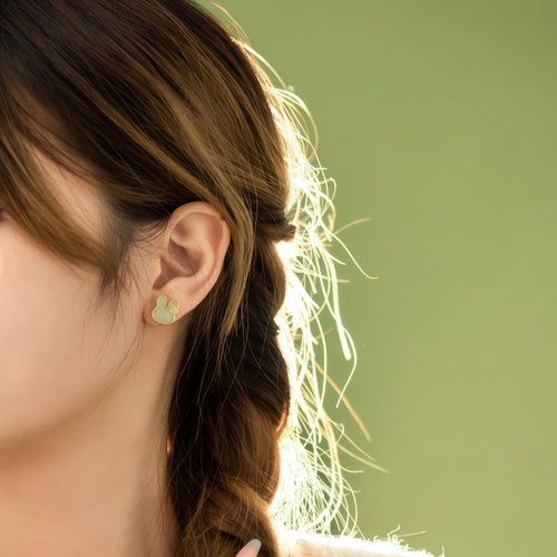 Boucles d'oreilles Sylphine Lapin Naturel en Jade Hetian