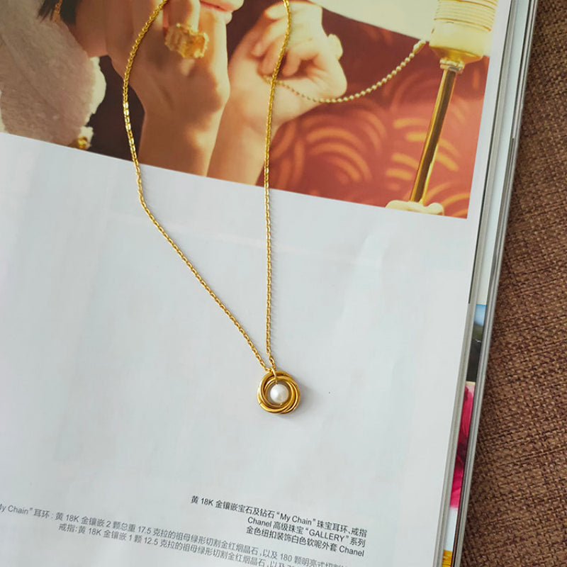 Minimalist Triple-Ring Pearl Setting Necklace | 60th Birthday Keepsake Jewelry