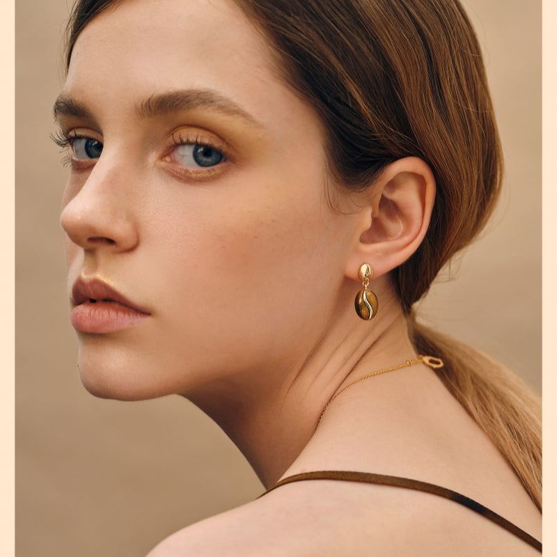 Boucles d'oreilles Œil de tigre naturel — Perles café vintage design de niche