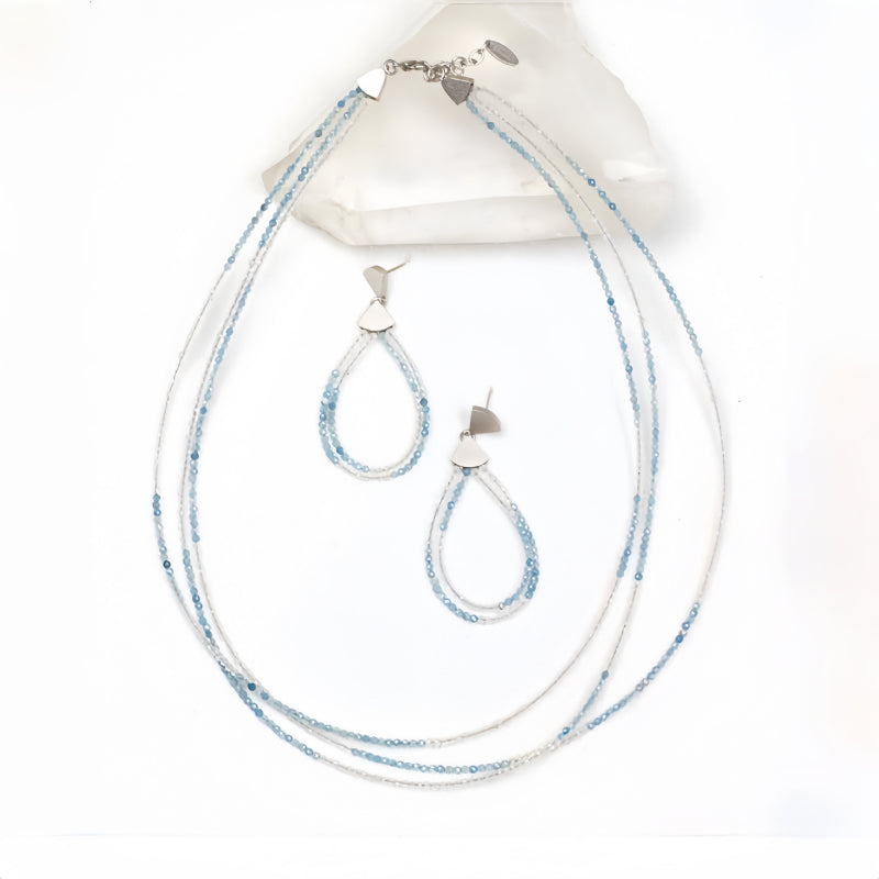 Natural Aquamarine & Moonstone Necklace Earrings Jewelry Set - Pursuit of freedom