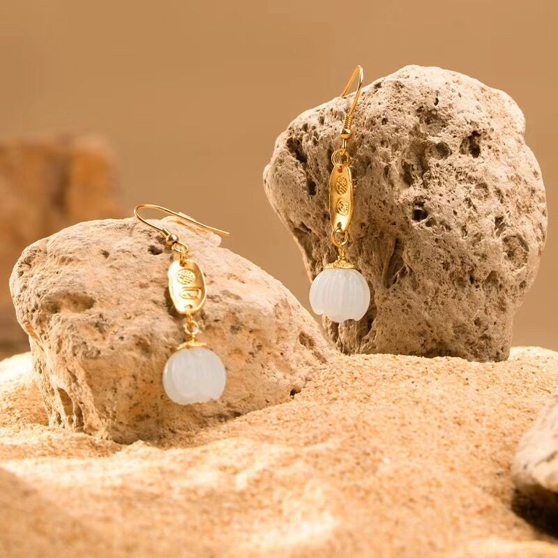 Boucles d'oreilles Lotus Éveil en Jade Hetian Naturel