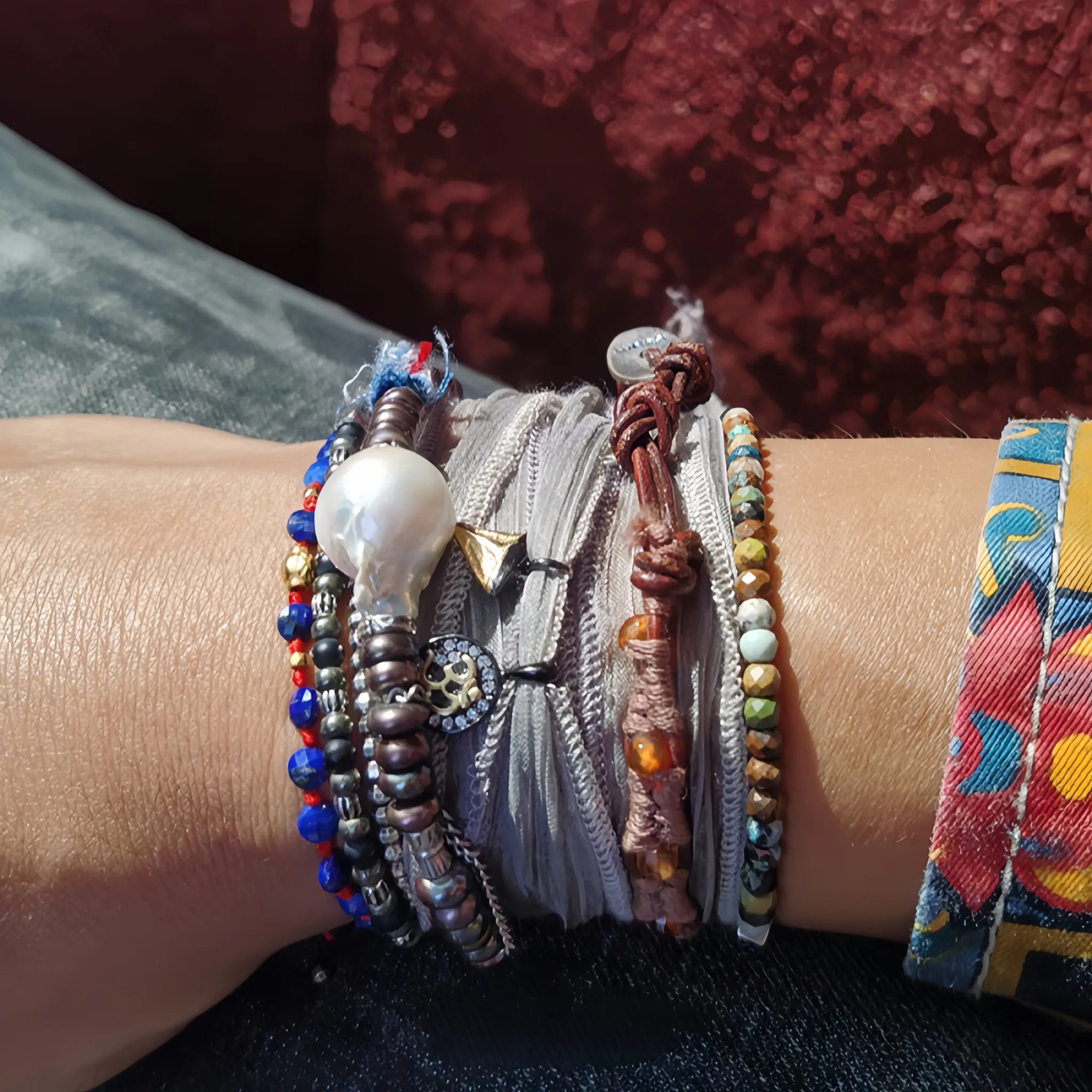 Natural Stone Abacus Bead Stackable Bracelet - Stone Abacus Beads
