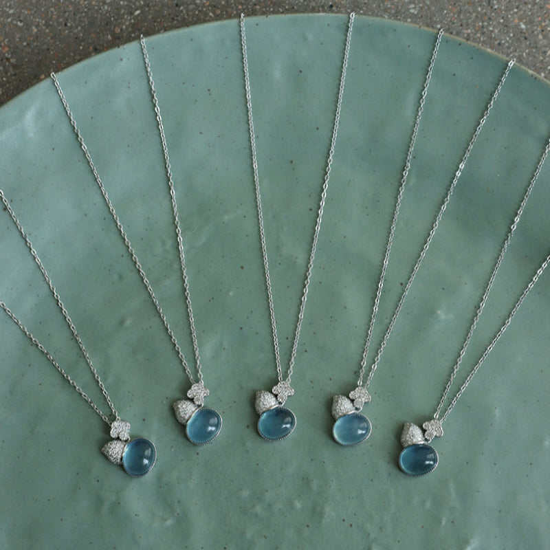 Collier pendentif gourde en aigue-marine naturelle - Équilibre l'élément eau et calme l'humeur
