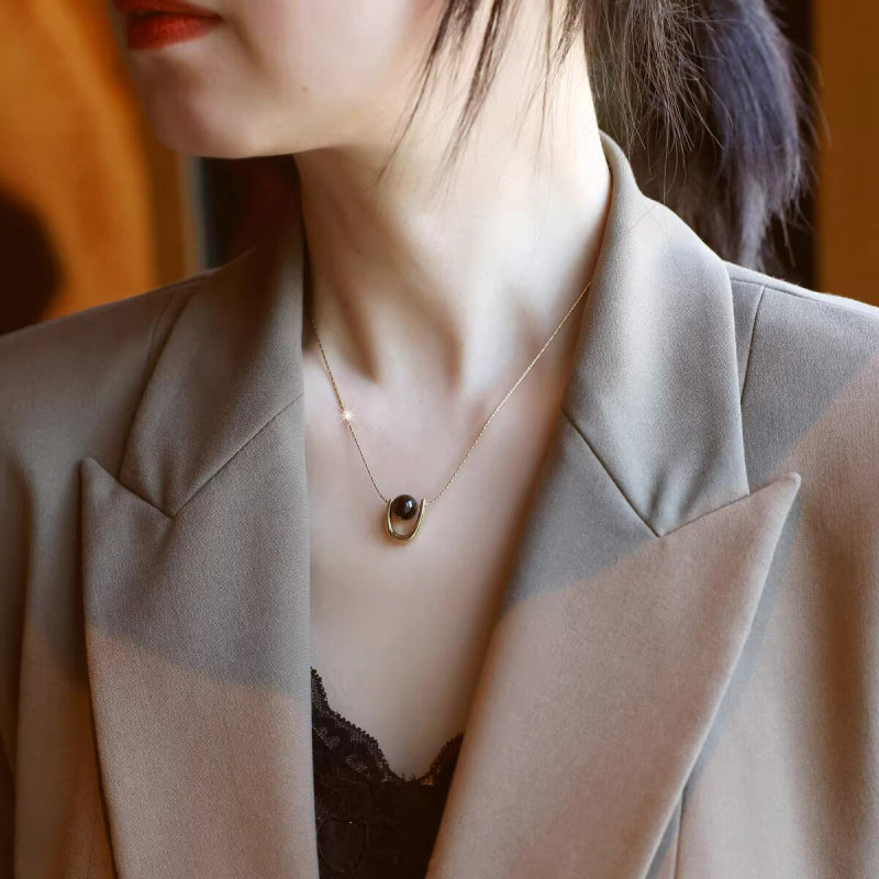 Natural Tiger Eye Stone Necklace, Versatile & Edgy Sweater Chain, Light Luxury Style