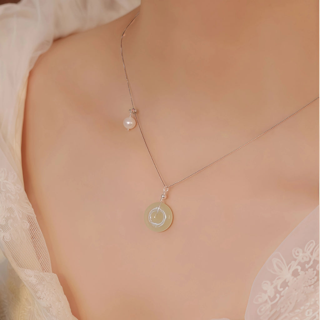 Natural Stone Ping An Kou Charm Necklace - Peace & Unity