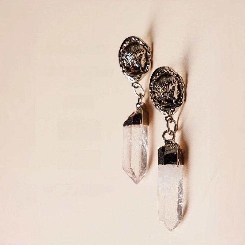 Natural Clear Quartz Drop Earrings - Purifies Your Aura