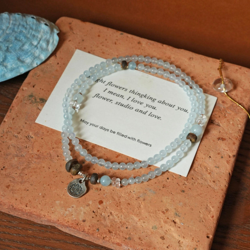 Natural Aquamarine Agarwood Bracelet – Calm Mind, Speak Truth, Attract Good Fortune