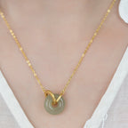 Interlocking Jade Ping An Lock Necklace, Oriental Peace Symbol Jewelry