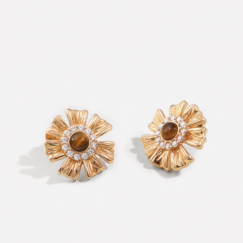 Natural Tiger Eye Earrings — Maillard Little Daisy Girls Gift