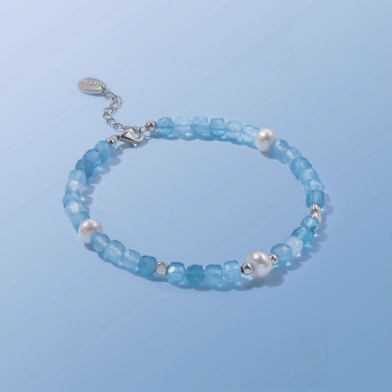 Natural Aquamarine Pearl Bracelet - Awaken Intuition, Calm Energy