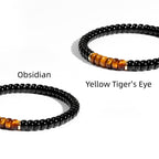 Natural Flat Disc Black Onyx & Tiger Eye Bracelet for Men - Attract Wealth & Stabilize Career, Valentine Gift for Boyfriend