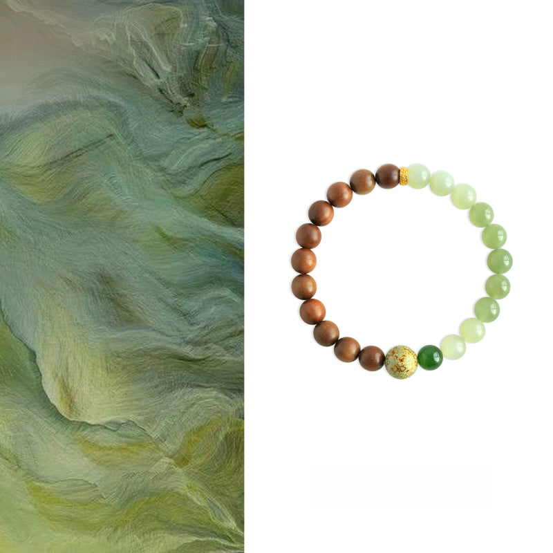 Natural Hetian Jade & Sandalwood Bracelet– Ground Spirit, Purify Aura, Attract Peace