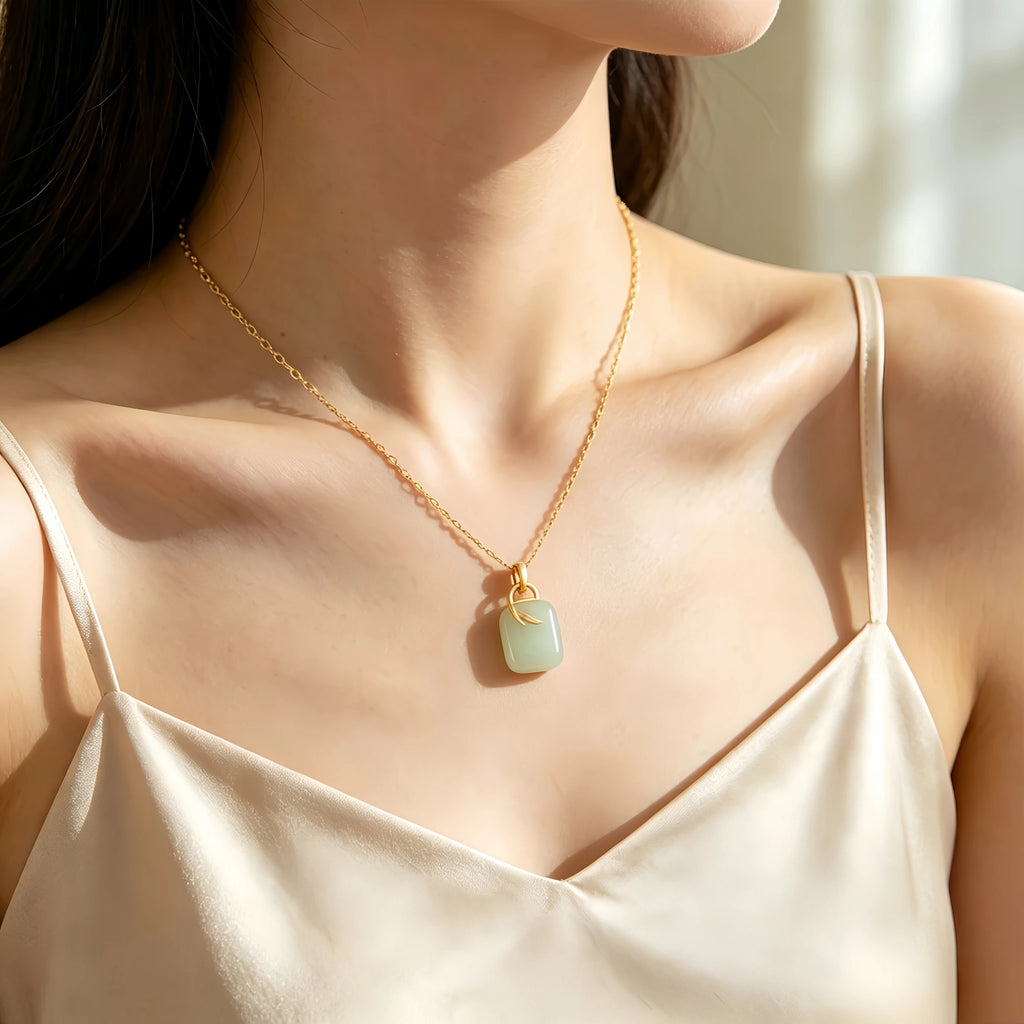 Hetian Jade Sugar Cube Necklace - Sugar Cube Charm for Sweet Blessings