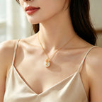 Hetian Jade Floral Donut Necklace - Peace Charm with Floral Motif