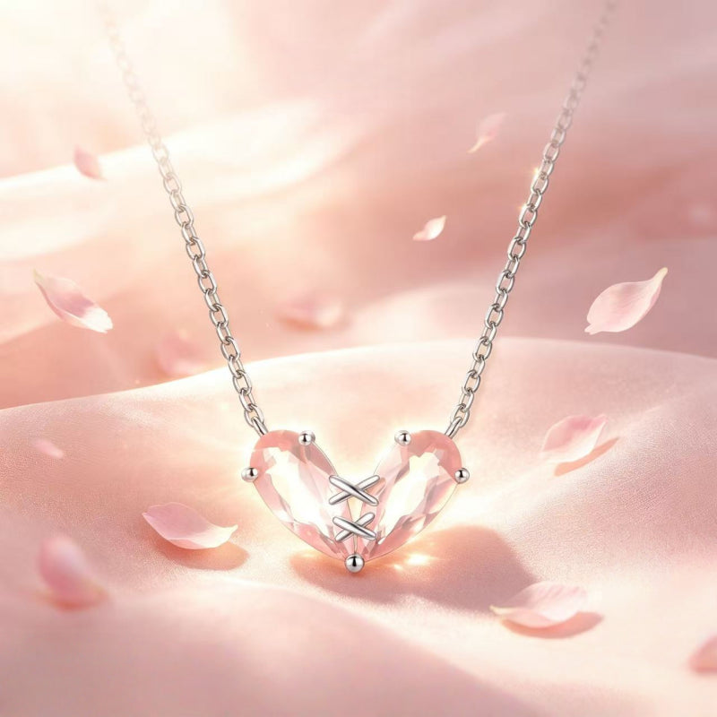 Pink Rose Quartz Heart Necklace - Heal & Mend with Love