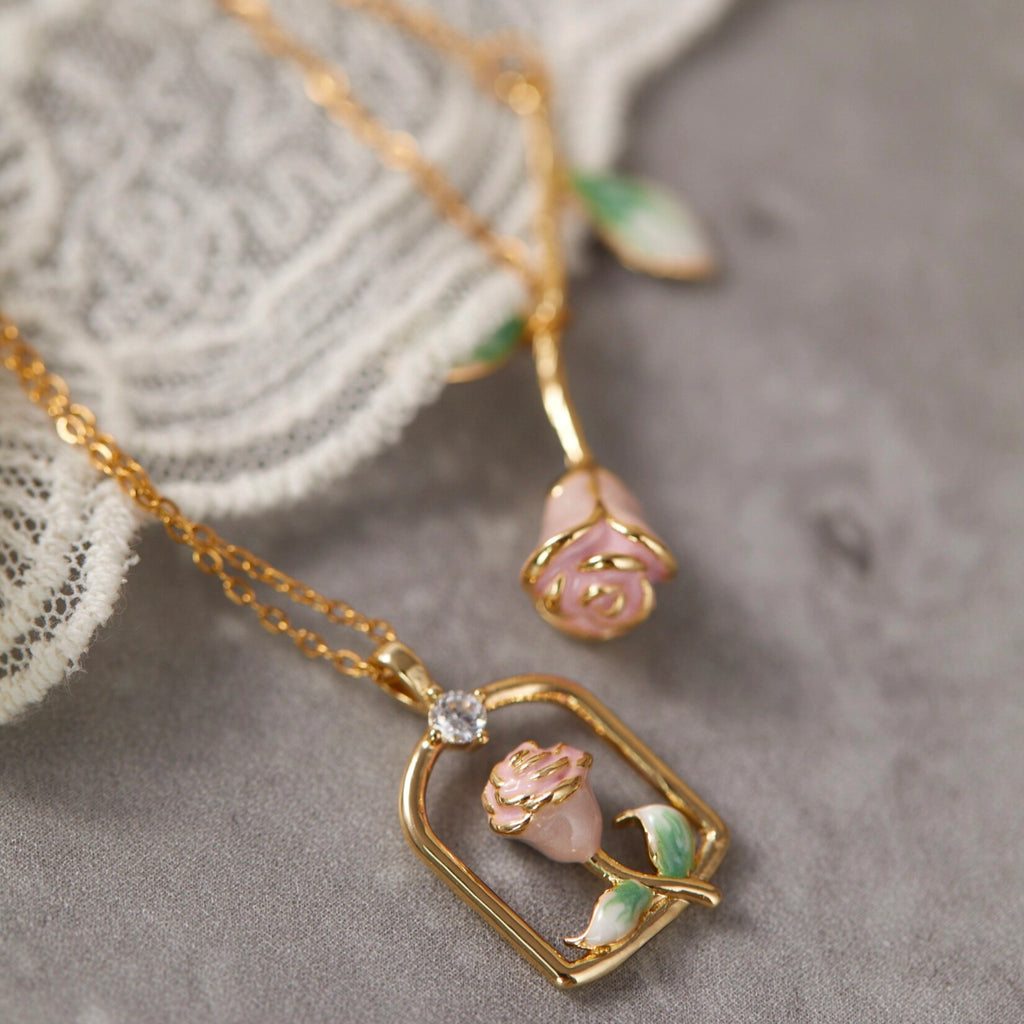 Rose Pink Necklace/Bracelet/Ring/Earrings Set - Sincere Romantic Love