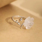 Bague ouverte en quartz clair Fleur de prunier