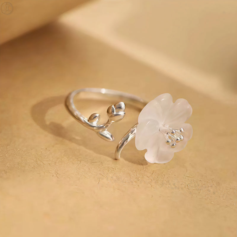 Plum Blossom Clear Quartz Open Ring