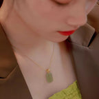 Gentle Natural Hetian Jade Plain Tablet Necklace - Peace & Serenity