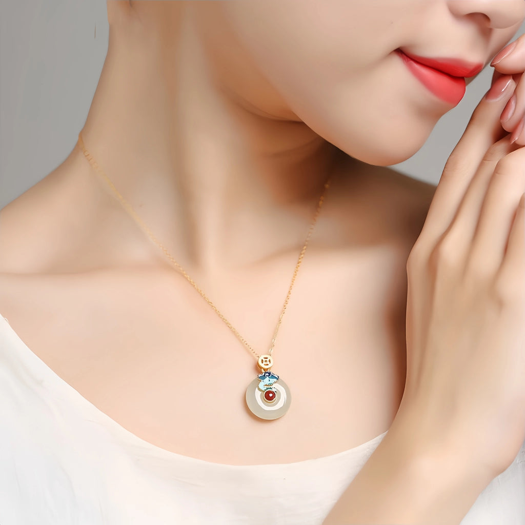 Natural Hetian Jade Necklace/Bracelet/Earrings/Ring Set - Stands for Peace