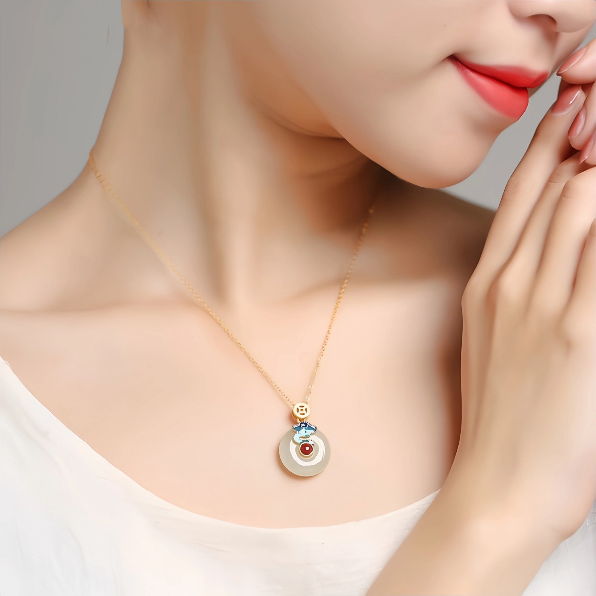Natural Hetian Jade Necklace/Bracelet/Earrings/Ring Set - Stands for Peace