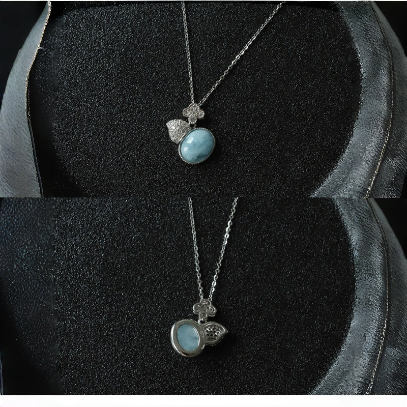 Collier pendentif gourde en aigue-marine naturelle - Équilibre l'élément eau et calme l'humeur