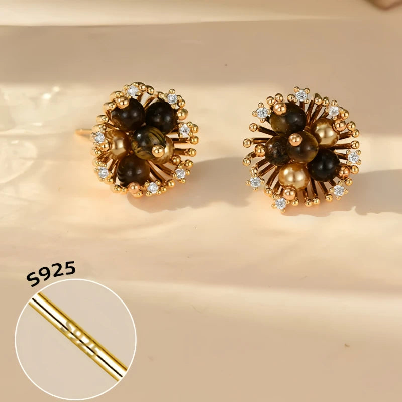 Boucles d'oreilles clous œil de tigre Motif Feu d'artifice Vintage pour Carrière & Fortune