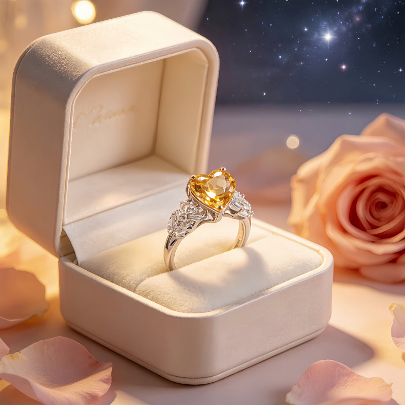 Sunny Heart Citrine Natural Crystal Ring - Golden Light, Lasting Luck