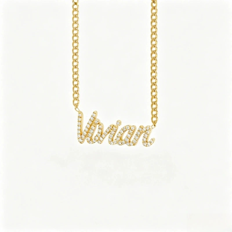 Collier prénom en diamant pavé sur mesure | Collier lettre de luxe minimaliste en argent sterling 925