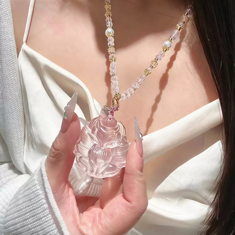 Rose Quartz Nine-tailed Fox – Charm & Spiritual Protection