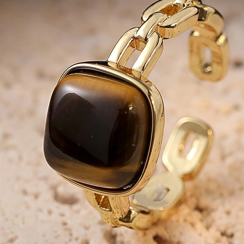Bague en pierre naturelle Œil de Tigre, bague exquise pour l'index - La pierre du courage pour la réussite professionnelle