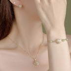 Oriental Clover‑Shaped Lotus Hetian Jade Matching Jewelry Set - Purify Mind