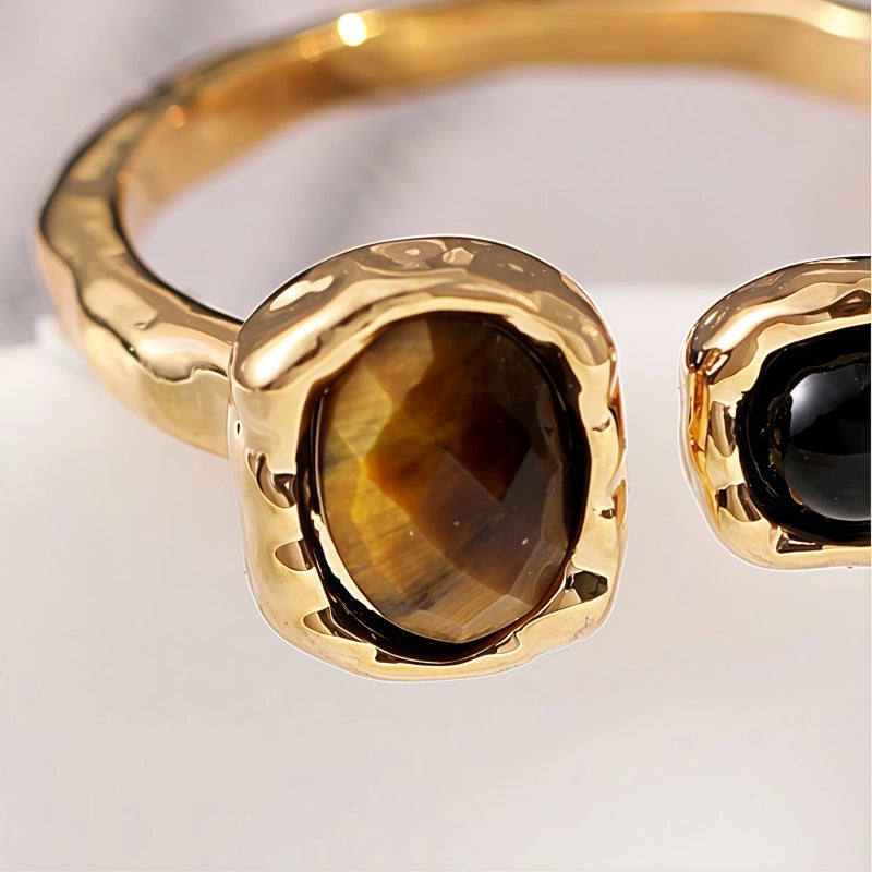 Bague en pierre Œil de Tigre naturel Rétro Melad Nouveau Luxe léger Design Sens Bague Courage