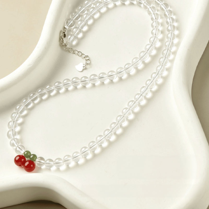 Natural White Crystal Cherry Bracelet Necklace Set – Soothe Emotions, Cleanse Aura